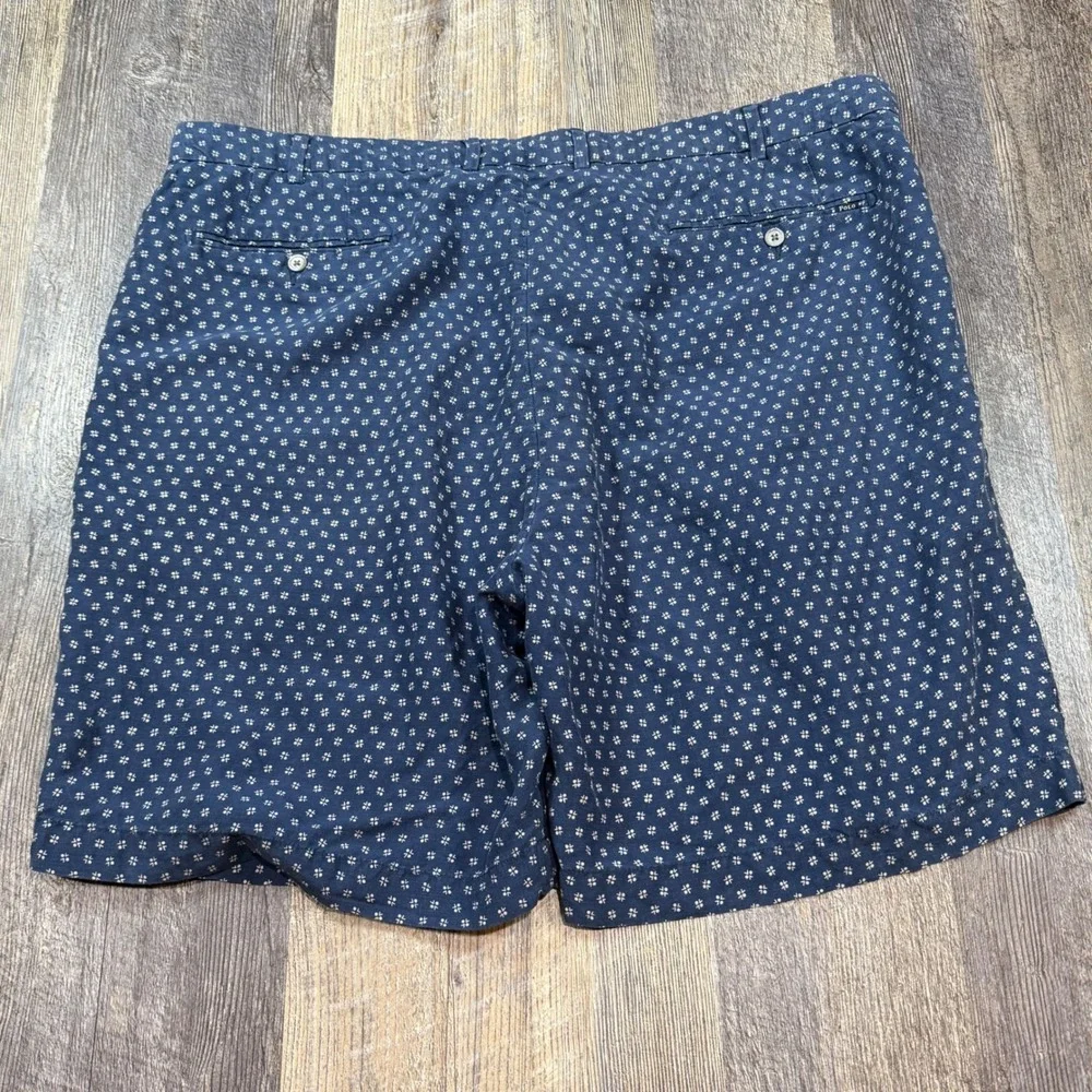 Polo Ralph Lauren Mens 44 Blue Linen Silk Geometric Print Classic Fit Shorts